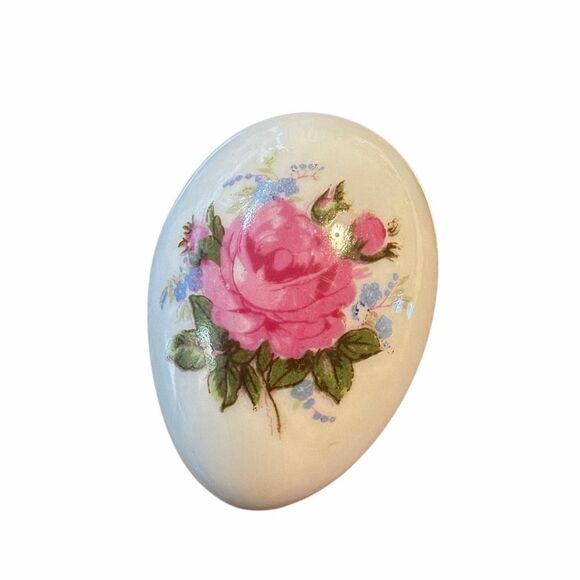 Vintage shackman made in Japan Ceramic Egg Trinket Box Rose lid Dish 1-1/2” x 2” - Picture 3 of 8